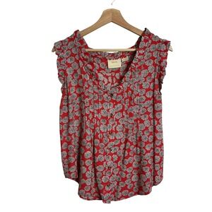 Maeve By Anthropologie Small Rayne Floral Ruffle Tank Buttondown Shirt
